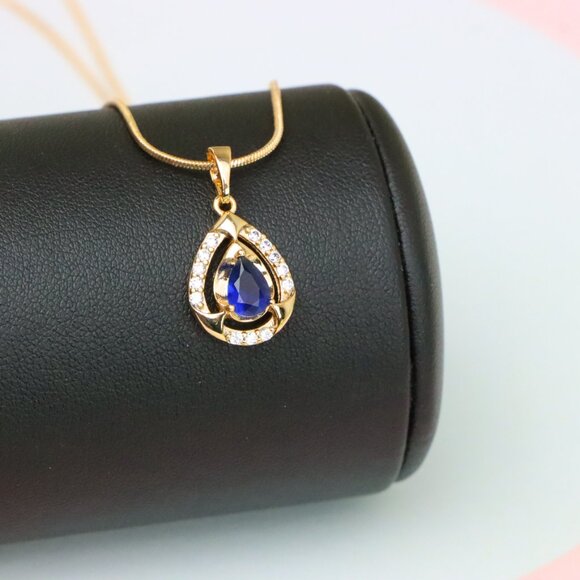 "Blue Pear-Shaped Pendant with Sparkling Stone Accents – Elegant Look,XPPT1801 - Picture 3 of 13